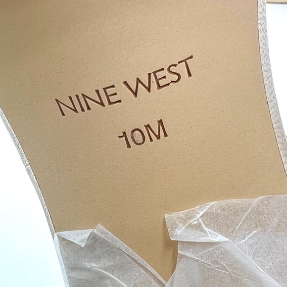 Nine West Womens Pruce Natural Nude Beige Tan Leather Block Heels Sandals Shoes - Picture 13 of 14